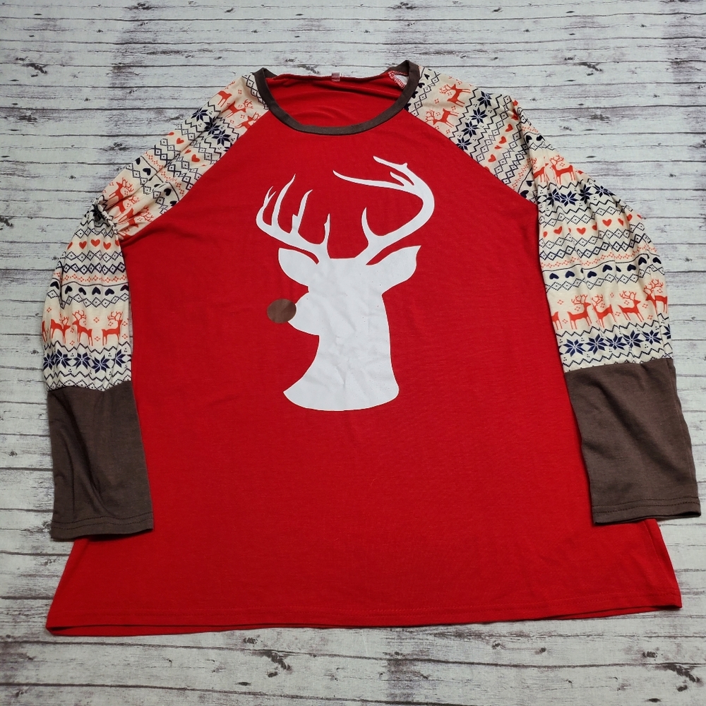 Christmas Rudolph Shirt Tee Top Reindeer XL Baseball